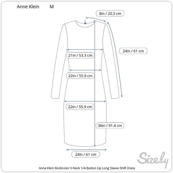 Anne Klein Multicolor Crew Neck 1/4-Button Up Long Sleeve Shift Dress Women Sz M - Picture 12 of 12